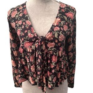 American Eagle Floral Blouse - Black and Pink